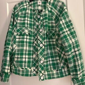 CABI Tweed Library Jacket Green White Check
Print Plaid Large like new